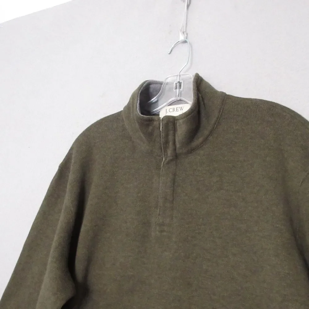 Vintage J Crew Sweater Men Large Green‎ 1/4 Zip Mock Neck Cotton Academia Preppy